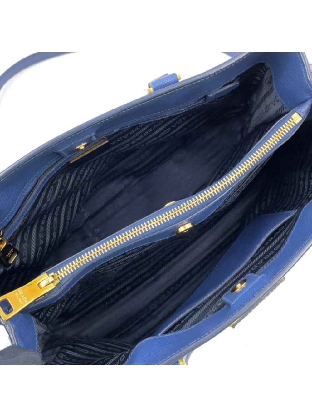 ★SOLD★ Prada Galleria 2-Way Shoulder Leather Blue Handbag Gold - Picture 3 of 15